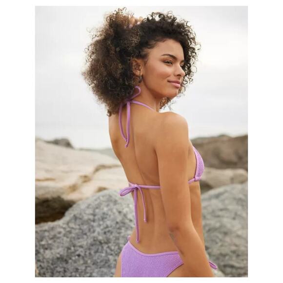 NWT Aerie Crinkle String Triangle Bikini Top Violet Tulip Swimsuit Beach Sz XS - Picture 2 of 5